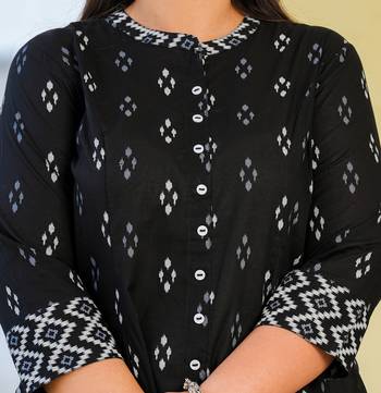 Women'S Plus Size Cotton Ikat Printed A-Line Kurta (Black) 5