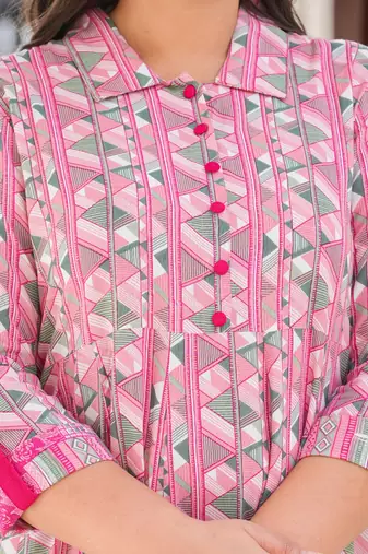 women's plus size geomatrical printed anarkali kurti (pink)