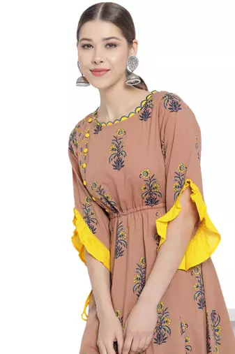 Women'S Cotton Floral Printed A-Line Kurti (Multi)