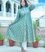 Women'S Plus Size Rayon Floral Printed Anarkali Kurta
