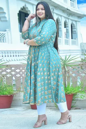 Women'S Plus Size Rayon Floral Printed Anarkali Kurta