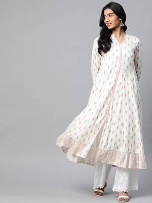 Yash gallery women's rayon ikat printed anarkali kurta 1