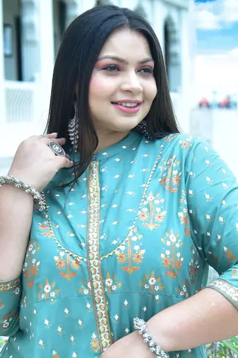 Women'S Plus Size Rayon Floral Printed Anarkali Kurta