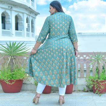 Women'S Plus Size Rayon Floral Printed Anarkali Kurta 4