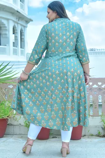 Women'S Plus Size Rayon Floral Printed Anarkali Kurta