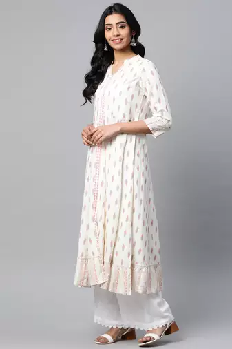 Yash gallery women's rayon ikat printed anarkali kurta