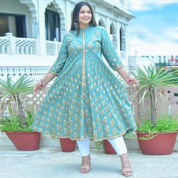 Women'S Plus Size Rayon Floral Printed Anarkali Kurta 5