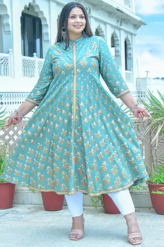 Women'S Plus Size Rayon Floral Printed Anarkali Kurta