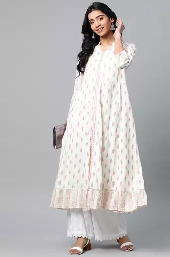 Yash gallery women's rayon ikat printed anarkali kurta