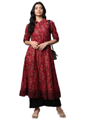 Women'S Cotton Floral Printed Anarkali Kurta 1