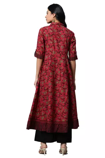 Women'S Cotton Floral Printed Anarkali Kurta