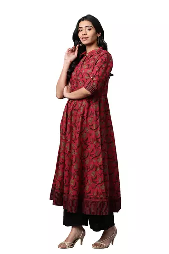 Women'S Cotton Floral Printed Anarkali Kurta