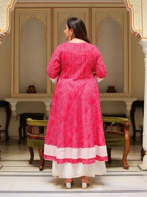 Women'S Plus Size Floral Print Anarkali Kurti (Pink) 2