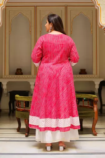 Women'S Plus Size Floral Print Anarkali Kurti (Pink)