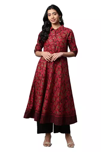 Women'S Cotton Floral Printed Anarkali Kurta