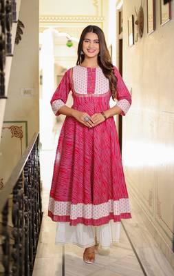 Women'S Floral Print Anarkali Kurti (Pink) 1