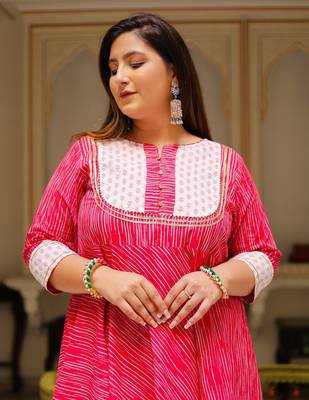 Women'S Plus Size Floral Print Anarkali Kurti (Pink) 5