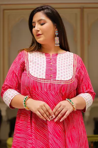 Women'S Plus Size Floral Print Anarkali Kurti (Pink)