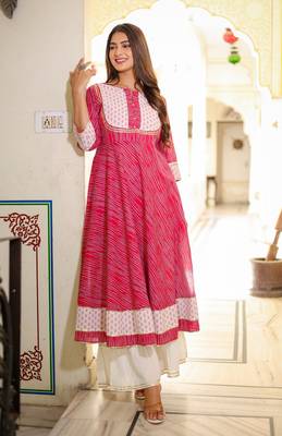 Women'S Floral Print Anarkali Kurti (Pink) 3