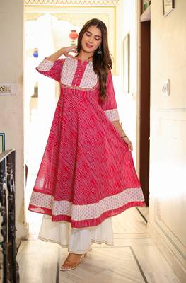 Women'S Floral Print Anarkali Kurti (Pink) 4
