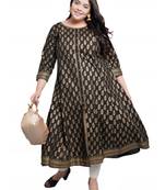 Women'S Plus Size Cotton Gold Print Anarkali Kurti (Black)