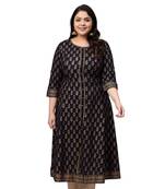 Women'S Cotton Gold Print Anarkali Kurta (Black)