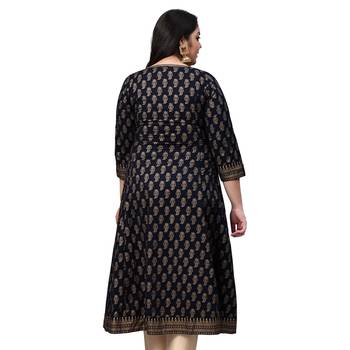 Women'S Cotton Gold Print Anarkali Kurta (Black) 2