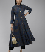 Women'S Zig Zag Printed Anarkali Kurti (Blue)