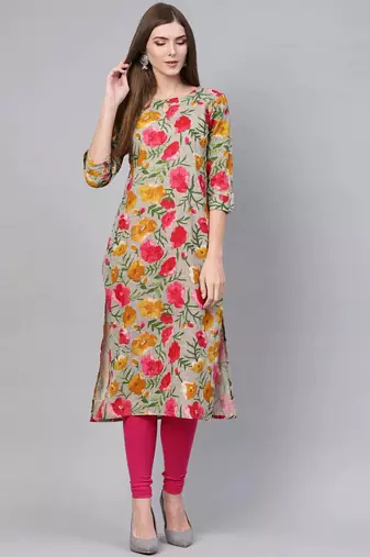 Women grey printed rayon ethnic kurti