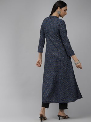Women'S Zig Zag Printed Anarkali Kurti (Blue) 2