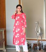 Women pink printed cotton ethnic kurti