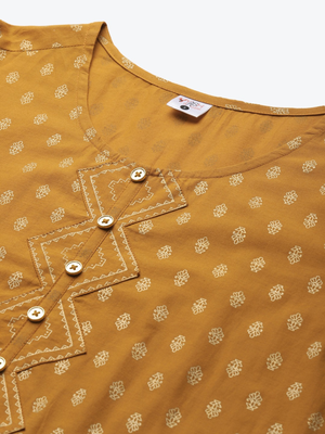 Women'S Cotton Floral Print Anarkali Kurta (Mustard) 2