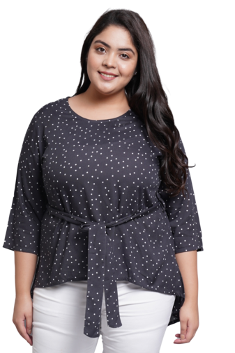 Women'S Plus Size Rayon Polka Dot Printed Regular Top(Grey)