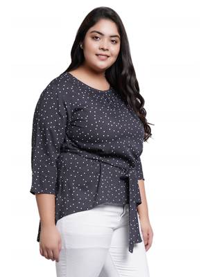 Women'S Plus Size Rayon Polka Dot Printed Regular Top(Grey) 2