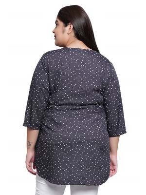 Women'S Plus Size Rayon Polka Dot Printed Regular Top(Grey) 3