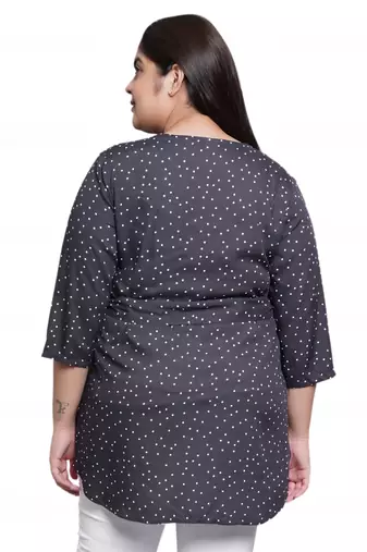 Women'S Plus Size Rayon Polka Dot Printed Regular Top(Grey)