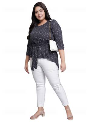 Women'S Plus Size Rayon Polka Dot Printed Regular Top(Grey) 4