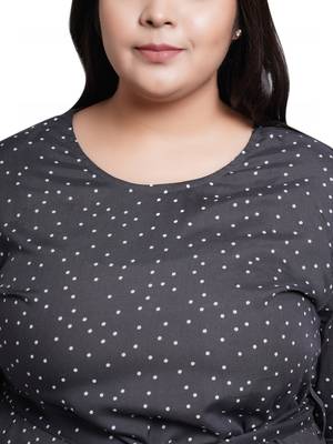 Women'S Plus Size Rayon Polka Dot Printed Regular Top(Grey) 5