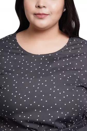 Women'S Plus Size Rayon Polka Dot Printed Regular Top(Grey)