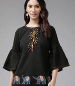 Women'S  Cotton Patch Work Regular Top (Black)
