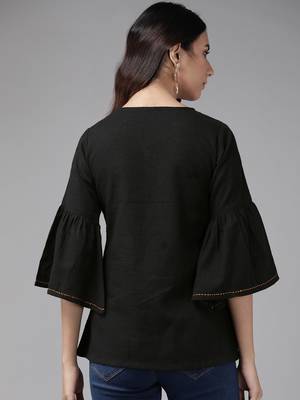 Women'S Cotton Patch Work Regular Top (Black) 3