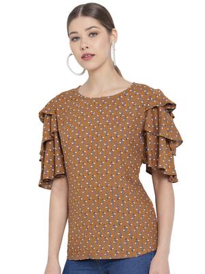 Women'S Rayon Floral Printed Regular Top (Brown) 1
