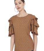 Women'S Rayon Floral Printed Regular Top (Brown)