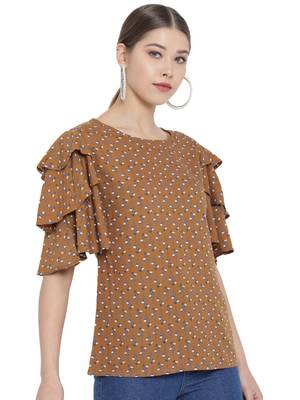 Women'S Rayon Floral Printed Regular Top (Brown) 3