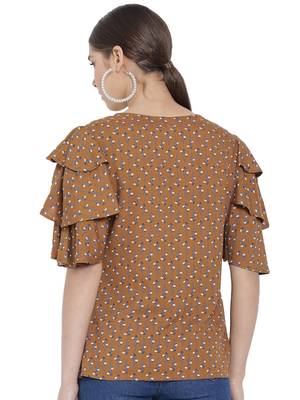 Women'S Rayon Floral Printed Regular Top (Brown) 4