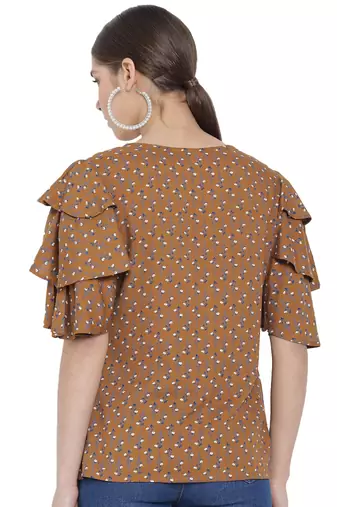 Women'S Rayon Floral Printed Regular Top (Brown)
