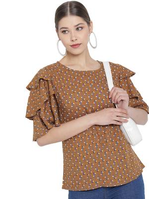 Women'S Rayon Floral Printed Regular Top (Brown) 5