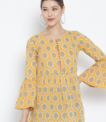 Women'S Cotton Floral Printed Regular Top (Yellow)