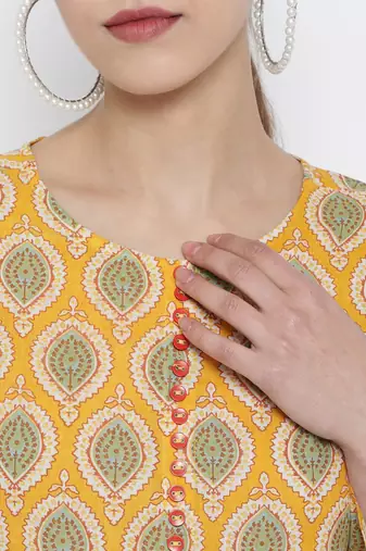 Women'S Cotton Floral Printed Regular Top (Yellow)