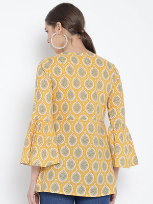 Women'S Cotton Floral Printed Regular Top (Yellow) 4